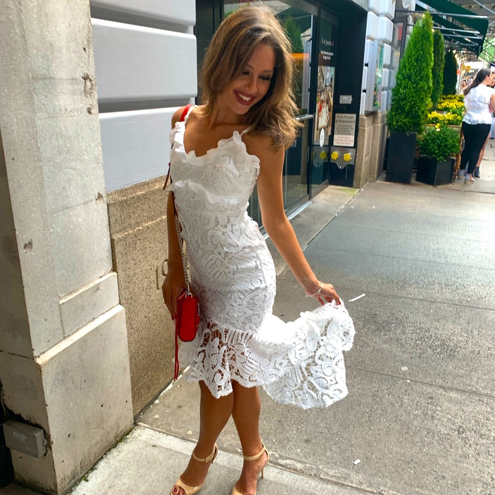 White Ruffled Midi Dress